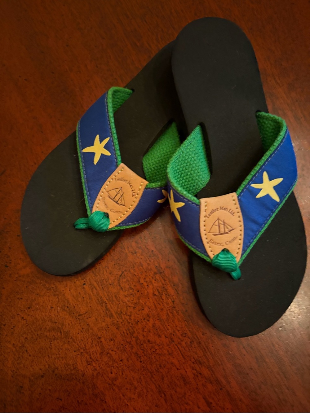 Leatherman Blue & Green Star-Trim Flip Flops